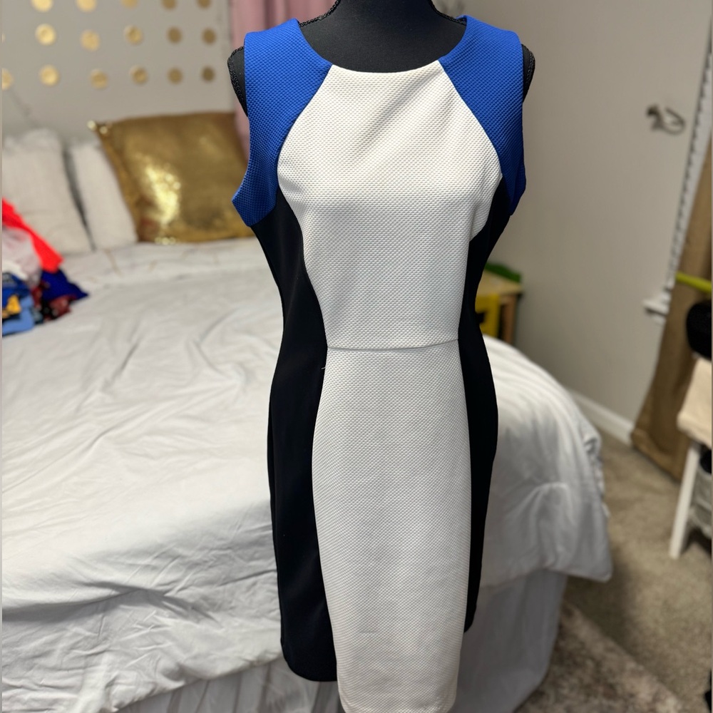 Ronni Nicole Colorblock Sheath Dress Size 8 | Black White Blue Work Office